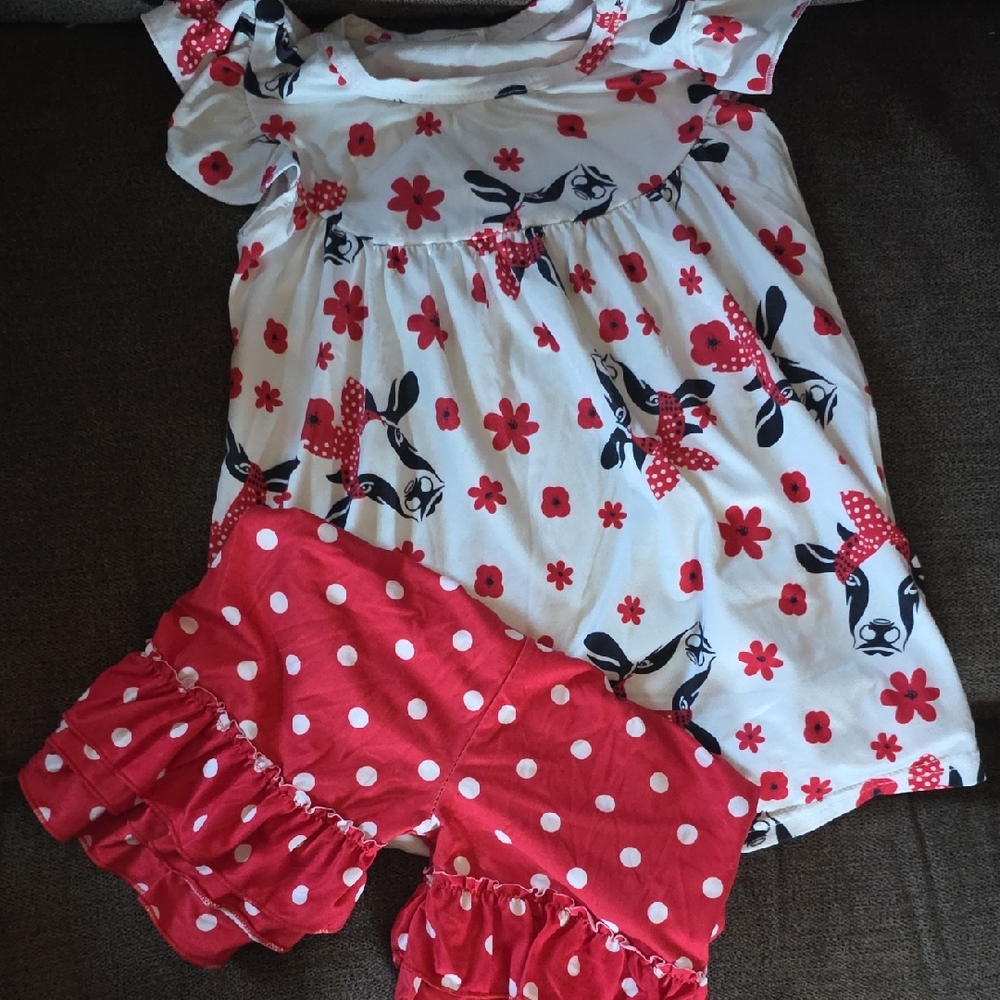 Red and White Floral Girls Outfit